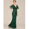 imageEverPretty Womens VNeck Short Sleeve Mermaid Sequin Embroidery FloorLength Mother of The Bride DressesDark Green