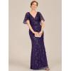 imageEverPretty Womens VNeck Short Sleeve Mermaid Sequin Embroidery FloorLength Mother of The Bride DressesDark Purple