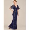 imageEverPretty Womens VNeck Short Sleeve Mermaid Sequin Embroidery FloorLength Mother of The Bride DressesNavy Blue