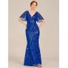 imageEverPretty Womens VNeck Short Sleeve Mermaid Sequin Embroidery FloorLength Mother of The Bride DressesSapphire Blue