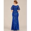 imageEverPretty Womens VNeck Short Sleeve Mermaid Sequin Embroidery FloorLength Mother of The Bride DressesSapphire Blue