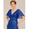 imageEverPretty Womens VNeck Short Sleeve Mermaid Sequin Embroidery FloorLength Mother of The Bride DressesSapphire Blue