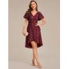 imageEverPretty Womens VNeck Short Sleeves Sequin HighLow Empire Waist Formal Wedding Guest Dresses 02401Burgundy