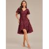 imageEverPretty Womens VNeck Short Sleeves Sequin HighLow Empire Waist Formal Wedding Guest Dresses 02401Burgundy