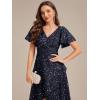 imageEverPretty Womens VNeck Short Sleeves Sequin HighLow Empire Waist Formal Wedding Guest Dresses 02401Navy Blue