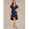 imageEverPretty Womens VNeck Short Sleeves Sequin HighLow Empire Waist Formal Wedding Guest Dresses 02401Navy Blue
