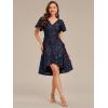 imageEverPretty Womens VNeck Short Sleeves Sequin HighLow Empire Waist Formal Wedding Guest Dresses 02401Navy Blue
