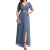 imageEverPretty Womens Cap Sleeves Mother of The Bride Dresses Rhinestone Chiffon Maxi Formal Evening Dresses 02400Dusty Blue
