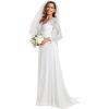 imageEverPretty Womens Classic Lace VNeck Long Sleeves Sweep Train Wedding Dress 01925PHWhite