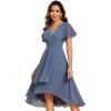 imageEverPretty Womens Classic V Neck Pleated Short Sleeves Chiffon HiLo Midi Wedding Guest Dress 03084Dusty Blue