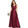 imageEverPretty Womens DoubleVNeck FloorLength Empire Waist Satin Formal Dress with Pockets 02326Burgundy