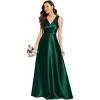 imageEverPretty Womens DoubleVNeck FloorLength Empire Waist Satin Formal Dress with Pockets 02326Dark Green