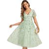 imageEverPretty Womens Elegant A Line Embroidery Tulle Sequins Short Sleeves Midi Wedding Guest Dress 02230Mint Green