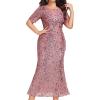 imageEverPretty Womens Gorgeous Round Neck Sequin Embroidered Short Sleeve Maxi Mermaid Formal Evening Dresses 02387Orchid