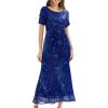 imageEverPretty Womens Gorgeous Round Neck Sequin Embroidered Short Sleeve Maxi Mermaid Formal Evening Dresses 02387Sapphire Blue