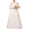 imageEverPretty Womens Lace Round Neck Long Sleeves A Line Sweep Train Wedding Dresses 02259White