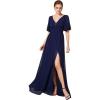 imageEverPretty Womens Sexy V Neck Front Slit A Line Short Sleeves Chiffon Formal Evening Dresses 01385Navy Blue