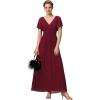 imageEverPretty Womens Summer V Neck Chiffon Pleated Empire Waist Bandage Bridesmaid Dress with Pockets 02360Burgundy