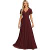 imageEverPretty Womens V Neck Glitter Pleated Short Sleeves Floor Length A Line Formal Evening DressesBurgundy