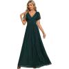 imageEverPretty Womens V Neck Glitter Pleated Short Sleeves Floor Length A Line Formal Evening DressesTeal