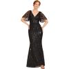 imageEverPretty Womens VNeck Short Sleeve Mermaid Sequin Embroidery FloorLength Mother of The Bride DressesBlack