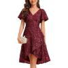 imageEverPretty Womens VNeck Short Sleeves Sequin HighLow Empire Waist Formal Wedding Guest Dresses 02401Burgundy