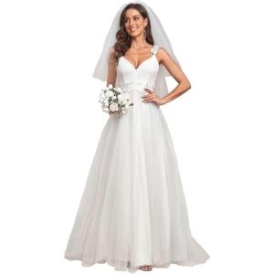 imageEverPretty Womens Double V Neck Sleeveless Lace Bodice Open Back Tulle Wedding Dress 00216PHCream
