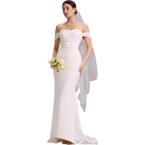 imageEverPretty Womens Elegant Memaid Off Shoulder Strapless Sweep Train Bridal Gowns 00117White