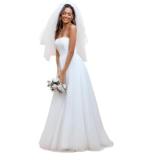 imageEverPretty Womens Lace Bridal Gown Strapless Tulle A Line FloorLength Wedding Dress for Bride 01775PHWhite