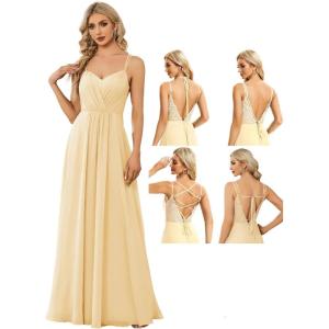 imageEverPretty Womens Sexy Chiffon MultiWay Backless ALine Convertible Bridesmaid Dress 01692Yellow