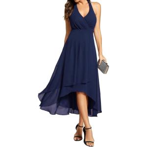 imageEverPretty Womens Sexy Halter HiLo Homecoming Dresses Chiffon A Line Wedding Guest DressNavy Blue