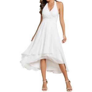 imageEverPretty Womens Sexy Halter HiLo Homecoming Dresses Chiffon A Line Wedding Guest DressWhite