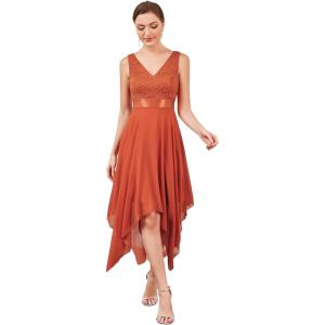 imageEverPretty Womens Sexy V Neck Empire Waist Sleeveless Lace Chiffon HiLo Cocktail Dress 00207PHBurnt Orange