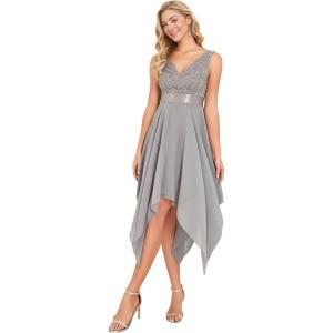 imageEverPretty Womens Sexy V Neck Empire Waist Sleeveless Lace Chiffon HiLo Cocktail Dress 00207PHGrey