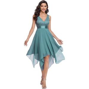 imageEverPretty Womens Sexy V Neck Empire Waist Sleeveless Lace Chiffon HiLo Cocktail Dress 00207PHLight Teal