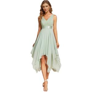 imageEverPretty Womens Sexy V Neck Empire Waist Sleeveless Lace Chiffon HiLo Cocktail Dress 00207PHMint Green