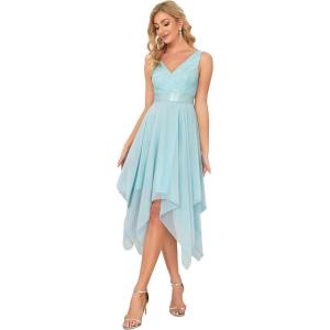 imageEverPretty Womens Sexy V Neck Empire Waist Sleeveless Lace Chiffon HiLo Cocktail Dress 00207PHSky Blue