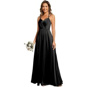 imageEverPretty Womens Sexy V Neck Satin Sleeveless MultiWay Backless ALine Convertible Bridesmaid Dress 02692Black