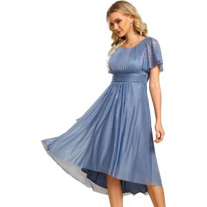 imageEverPretty Womens Summer Glitter Crew Neck HiLo High Waist Short Wedding Guest Dress 55159Dusty Blue