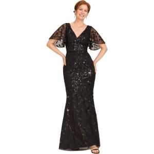 imageEverPretty Womens VNeck Short Sleeve Mermaid Sequin Embroidery FloorLength Mother of The Bride DressesBlack