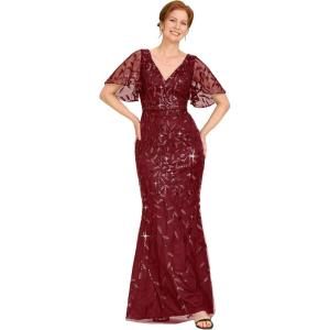 imageEverPretty Womens VNeck Short Sleeve Mermaid Sequin Embroidery FloorLength Mother of The Bride DressesBurgundy