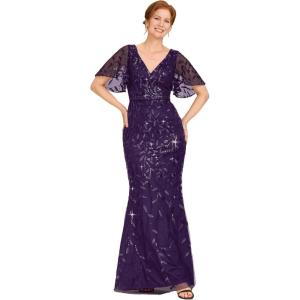 imageEverPretty Womens VNeck Short Sleeve Mermaid Sequin Embroidery FloorLength Mother of The Bride DressesDark Purple