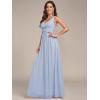 imageEverPretty Womens Bridesmaid Dress VNeck Sleeveless A Line Chiffon Floor Length Formal Dress 09016Ice Blue