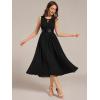 imageEverPretty Womens Elegant Round Neck Chiffon ALine Sequins Waist Midi Wedding Guest Dress 03955Black