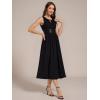 imageEverPretty Womens Elegant Round Neck Chiffon ALine Sequins Waist Midi Wedding Guest Dress 03955Black
