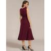 imageEverPretty Womens Elegant Round Neck Chiffon ALine Sequins Waist Midi Wedding Guest Dress 03955Burgundy