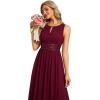 imageEverPretty Womens Elegant Round Neck Chiffon ALine Sequins Waist Midi Wedding Guest Dress 03955Burgundy