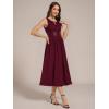 imageEverPretty Womens Elegant Round Neck Chiffon ALine Sequins Waist Midi Wedding Guest Dress 03955Burgundy