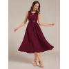 imageEverPretty Womens Elegant Round Neck Chiffon ALine Sequins Waist Midi Wedding Guest Dress 03955Burgundy