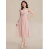 imageEverPretty Womens Elegant Round Neck Chiffon ALine Sequins Waist Midi Wedding Guest Dress 03955Pink